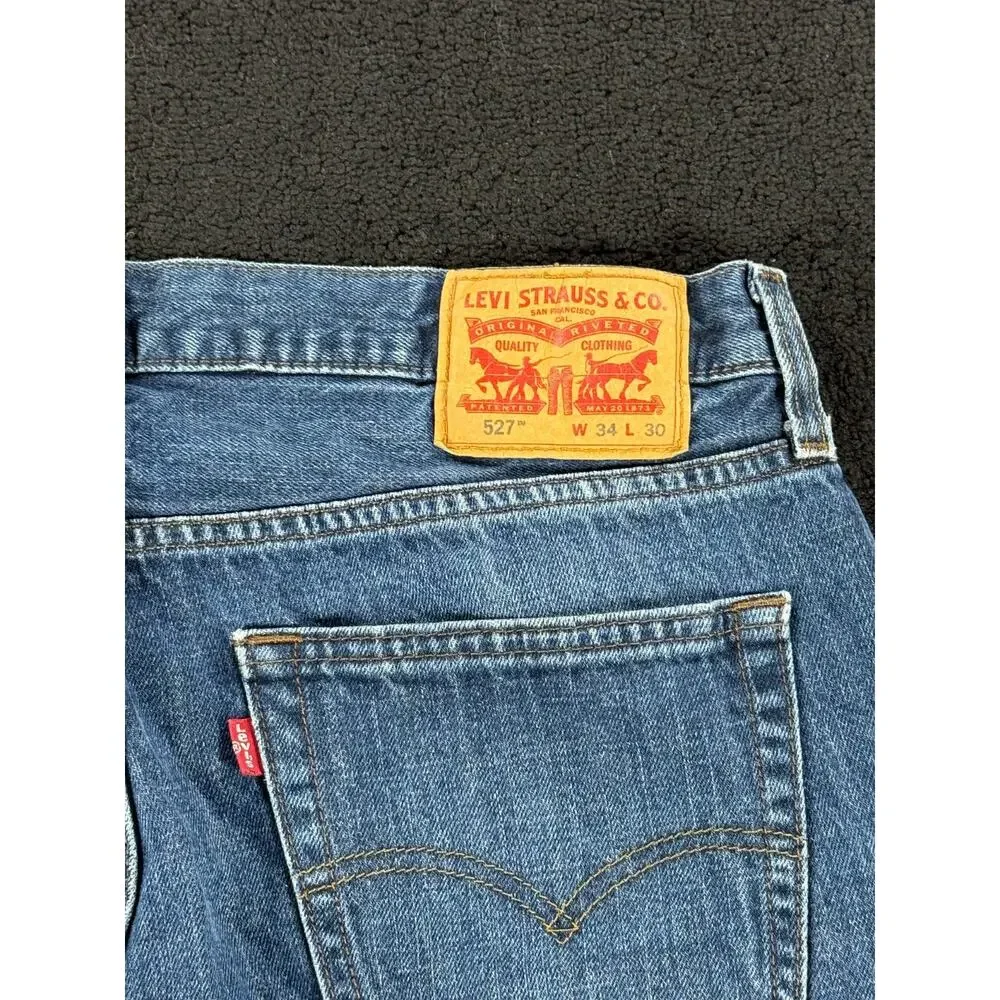Levi 527 Jeans Mens 34x30 Blue Denim Low Bootcut Cotton Pockets Dark Wash